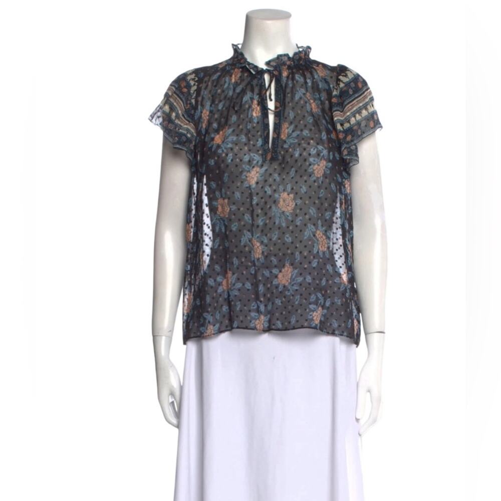ULLA JOHNSON "Elis" Silk Blouse Swiss Dot Floral Print BOHO  Size:: XS | US 0 - Picture 3 of 10